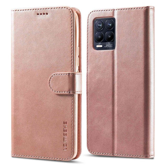 LC.IMEEKE For Realme 8 5G / 9 5G (India) / 9 Pro 5G / V13 5G / Q3 5G / Q3i 5G PU Leather Flip Wallet Case Stand Shockproof TPU Inner Shell Phone Cover - Pink