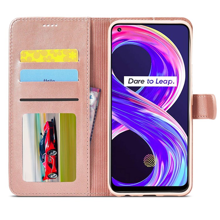 LC.IMEEKE For Realme 8 5G / 9 5G (India) / 9 Pro 5G / V13 5G / Q3 5G / Q3i 5G PU Leather Flip Wallet Case Stand Shockproof TPU Inner Shell Phone Cover - Pink