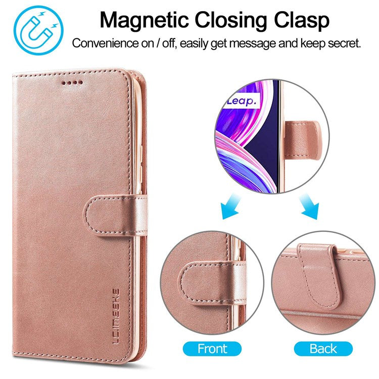 LC.IMEEKE For Realme 8 5G / 9 5G (India) / 9 Pro 5G / V13 5G / Q3 5G / Q3i 5G PU Leather Flip Wallet Case Stand Shockproof TPU Inner Shell Phone Cover - Pink