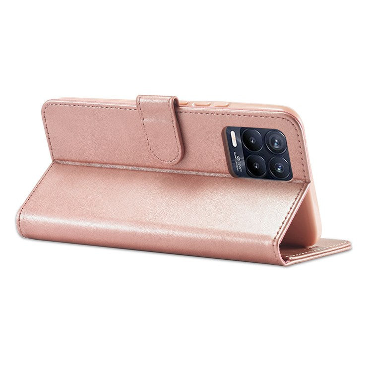 LC.IMEEKE For Realme 8 5G / 9 5G (India) / 9 Pro 5G / V13 5G / Q3 5G / Q3i 5G PU Leather Flip Wallet Case Stand Shockproof TPU Inner Shell Phone Cover - Pink