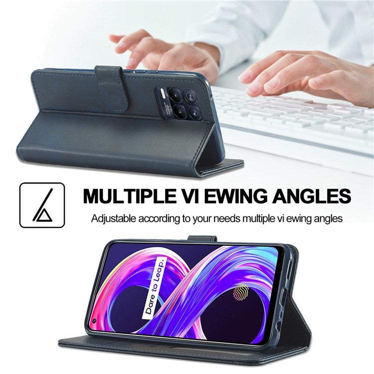 LC.IMEEKE For Realme 8 5G / 9 5G (India) / 9 Pro 5G / V13 5G / Q3 5G / Q3i 5G PU Leather Flip Wallet Case Stand Shockproof TPU Inner Shell Phone Cover - Blue