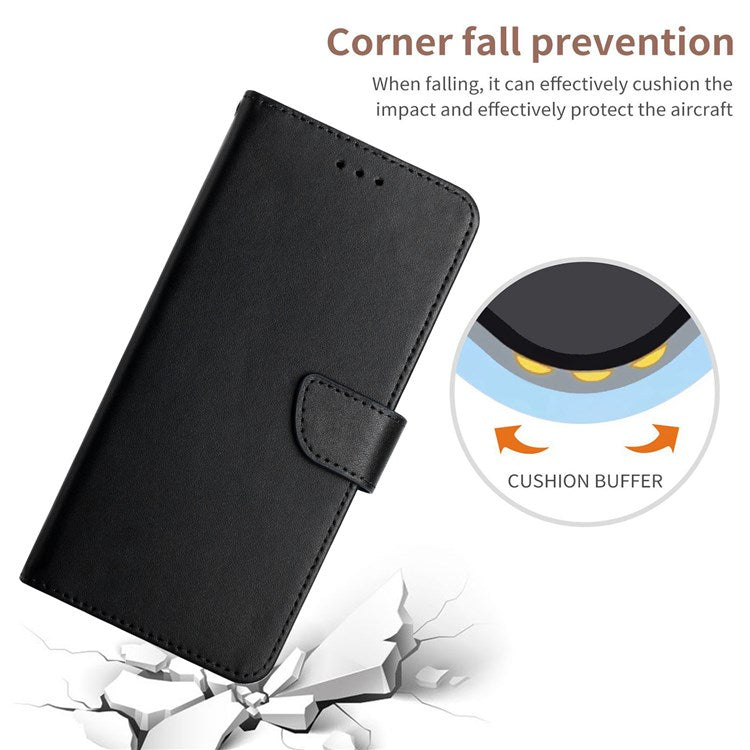 Nappa Texture Case for Realme C31, Wallet Stand Genuine Leather Shockproof Drop-proof Magnetic Closing Phone Cover - Black