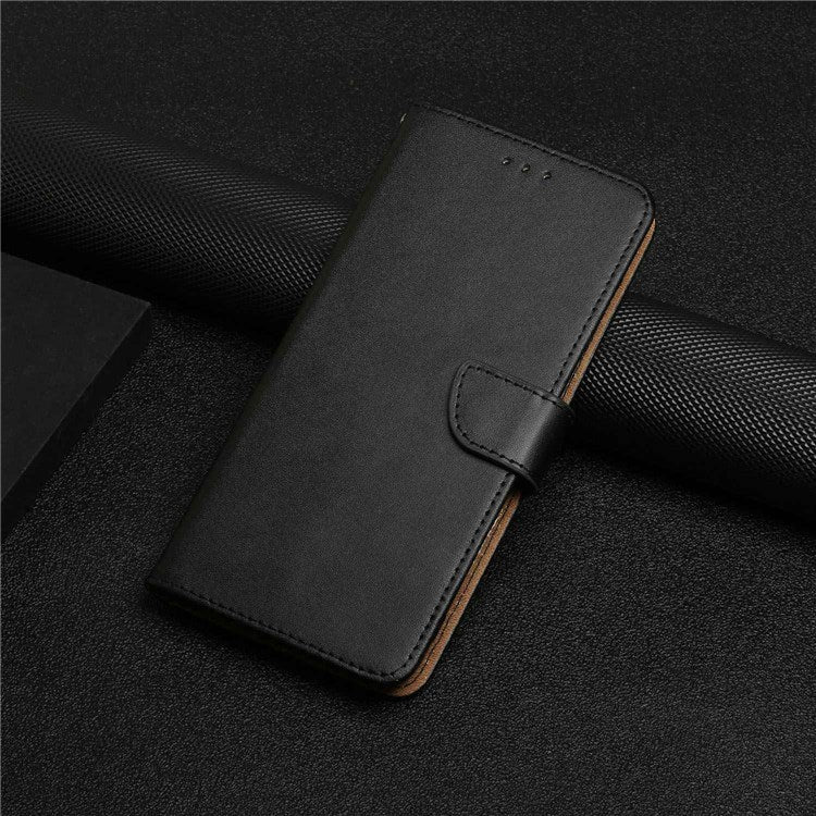 Nappa Texture Case for Realme C31, Wallet Stand Genuine Leather Shockproof Drop-proof Magnetic Closing Phone Cover - Black