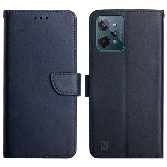 Nappa Texture Case for Realme C31, Wallet Stand Genuine Leather Shockproof Drop-proof Magnetic Closing Phone Cover - Blue