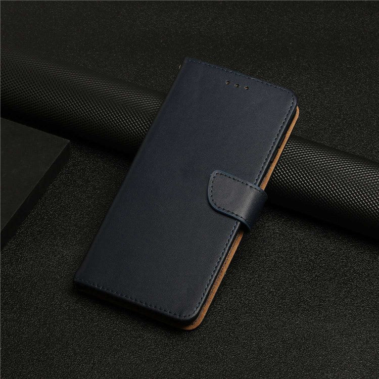 Nappa Texture Case for Realme C31, Wallet Stand Genuine Leather Shockproof Drop-proof Magnetic Closing Phone Cover - Blue