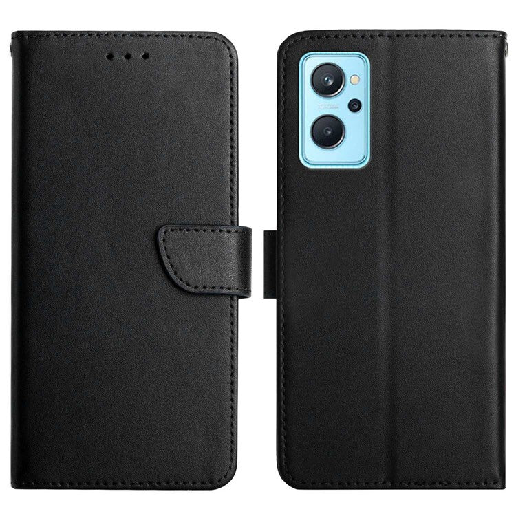 For Realme 9i/Oppo A36 4G/A76 4G/A96 4G/K10 4G Nappa Texture Wallet Folio Flip Case Genuine Leather Anti-scratch Phone Protector with Stand - Black