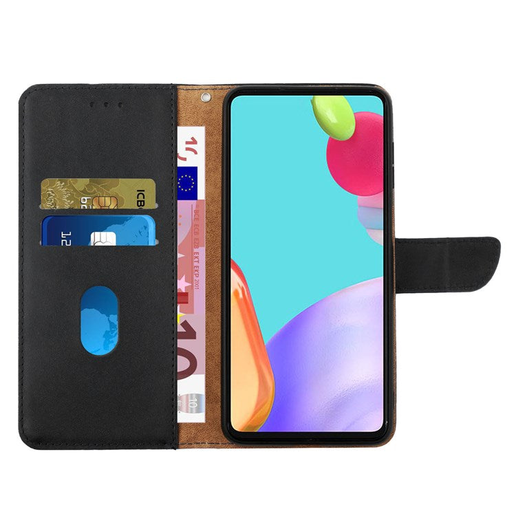 For Realme 9i/Oppo A36 4G/A76 4G/A96 4G/K10 4G Nappa Texture Wallet Folio Flip Case Genuine Leather Anti-scratch Phone Protector with Stand - Black