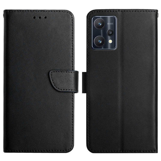 For Realme 9 Pro+ 5G/9 4G Anti-fall Shockproof Nappa Texture Wallet Case Genuine Leather Mobile Phone Protector with Stand - Black