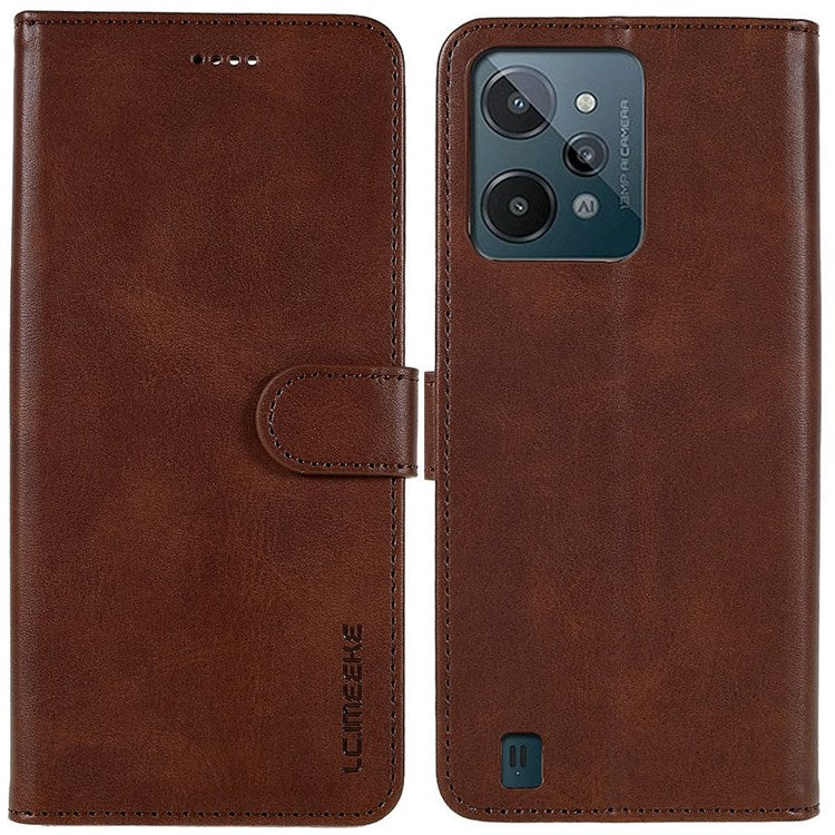 LC.IMEEKE For Realme C31 4G PU Leather Flip Folio Case Stand Shockproof TPU Inner Shell Wallet Phone Cover - Brown