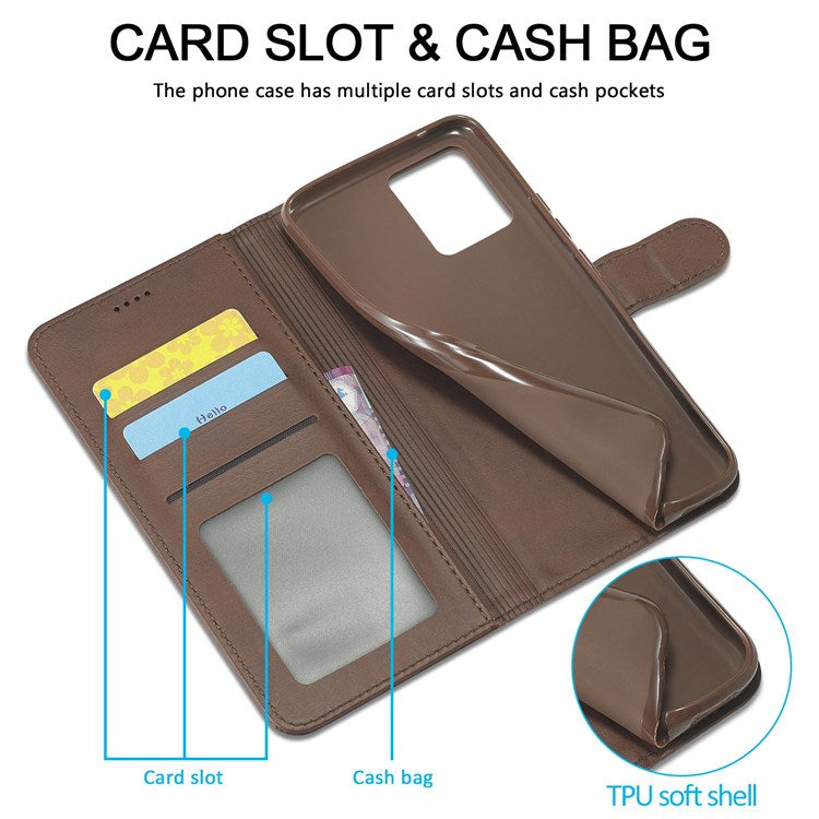 LC.IMEEKE Leather Wallet Phone Case for Oppo Reno7/F21 Pro 4G, Wallet Design Textured Leather Phone Shell with Adjustable Stand - Brown