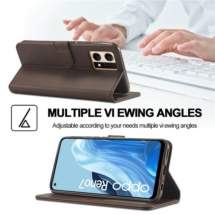 LC.IMEEKE Leather Wallet Phone Case for Oppo Reno7/F21 Pro 4G, Wallet Design Textured Leather Phone Shell with Adjustable Stand - Brown