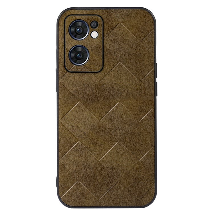 Slim Phone Case for Oppo Reno7 5G (Global) Grid Texture PU Leather Coated Hybrid Phone Cover Shockproof Phone Back Shell - Green