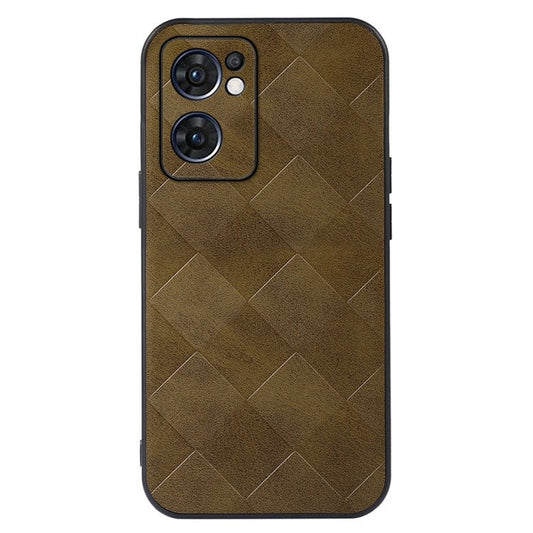 Slim Phone Case for Oppo Reno7 5G (Global) Grid Texture PU Leather Coated Hybrid Phone Cover Shockproof Phone Back Shell - Green