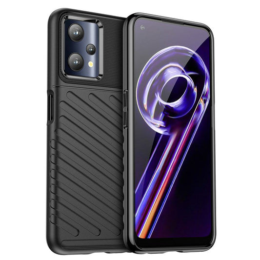 For Realme Q5 Thunder Series Twill Texture Anti-drop Phone Case Thickened TPU Protection Cover - Black