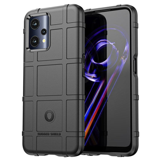 Rugged Square Grid Phone Cover for Realme Q5, Thickened TPU Anti-drop Smartphone Back Case - Black