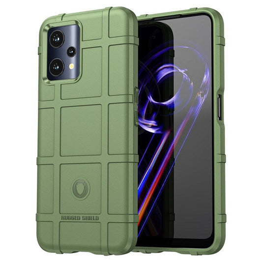 Rugged Square Grid Phone Cover for Realme Q5, Thickened TPU Anti-drop Smartphone Back Case - Green