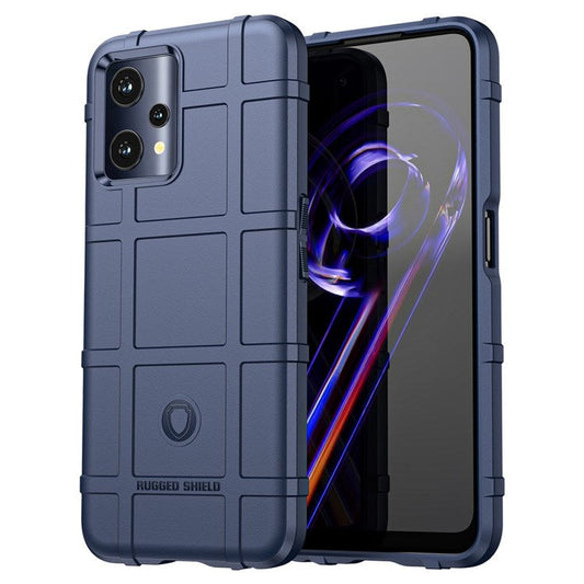 Rugged Square Grid Phone Cover for Realme Q5, Thickened TPU Anti-drop Smartphone Back Case - Blue