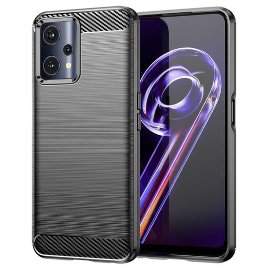 For Realme Q5 Carbon Fiber Texture Brushed Phone Case Flexible TPU Cellphone Shell - Black