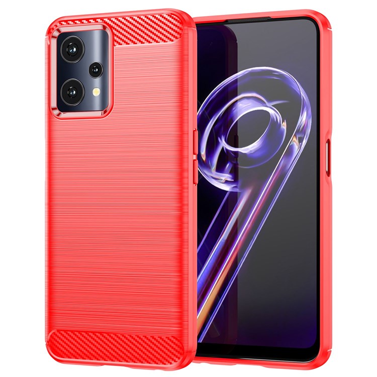 For Realme Q5 Carbon Fiber Texture Brushed Phone Case Flexible TPU Cellphone Shell - Red
