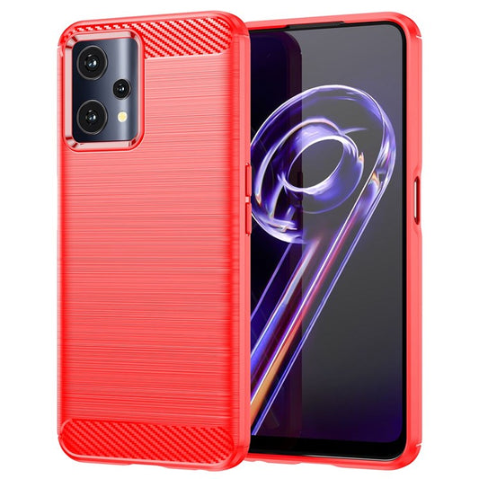 For Realme Q5 Carbon Fiber Texture Brushed Phone Case Flexible TPU Cellphone Shell - Red