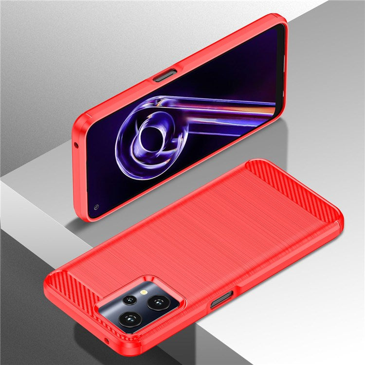 For Realme Q5 Carbon Fiber Texture Brushed Phone Case Flexible TPU Cellphone Shell - Red