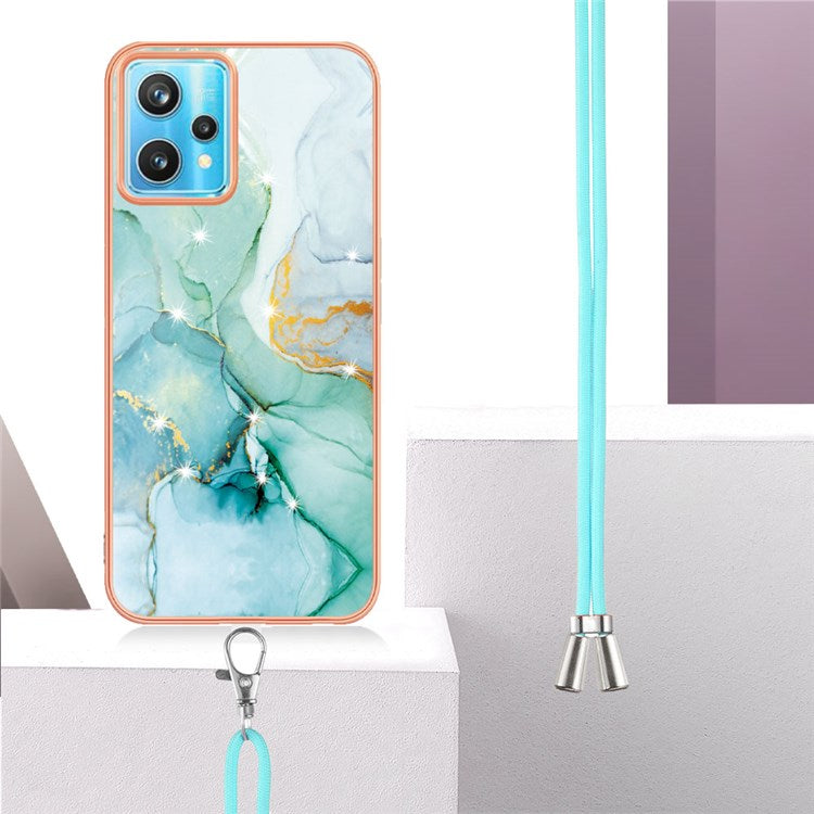 YB IMD Series-9 for Realme V25 / Realme 9 Pro 5G / 9 5G Marble Pattern IMD Soft TPU Case Electroplating Phone Shell with Lanyard - Green 003
