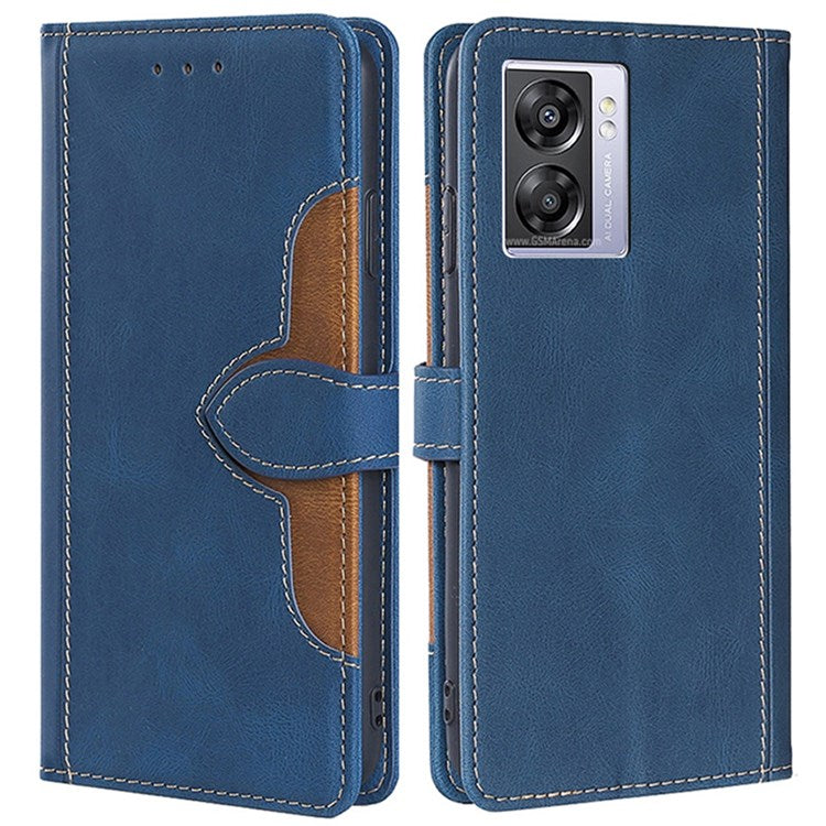 Straw Hat Pattern Cover for Oppo A57 (2022) 5G / A77 5G / Realme Q5i, Book Style PU Leather Skin-touch Feeling Wallet Stand Phone Case - Blue