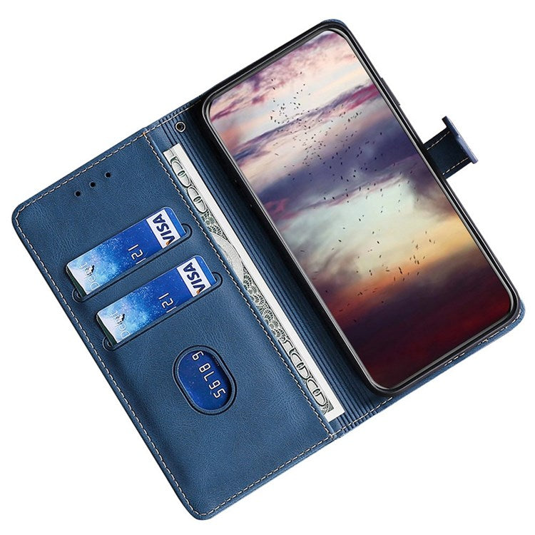 Straw Hat Pattern Cover for Oppo A57 (2022) 5G / A77 5G / Realme Q5i, Book Style PU Leather Skin-touch Feeling Wallet Stand Phone Case - Blue