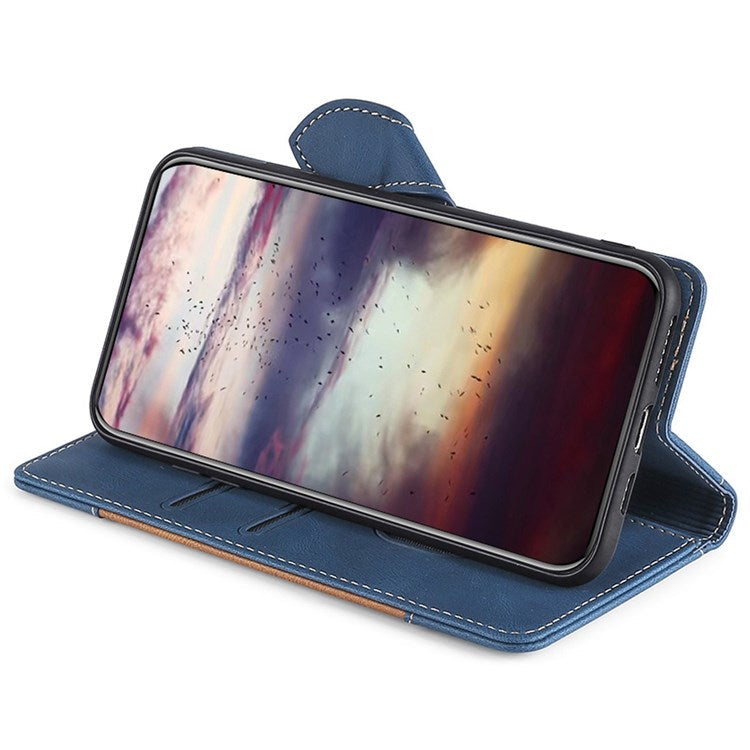 Straw Hat Pattern Cover for Oppo A57 (2022) 5G / A77 5G / Realme Q5i, Book Style PU Leather Skin-touch Feeling Wallet Stand Phone Case - Blue