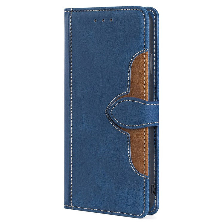 Straw Hat Pattern Cover for Oppo A57 (2022) 5G / A77 5G / Realme Q5i, Book Style PU Leather Skin-touch Feeling Wallet Stand Phone Case - Blue