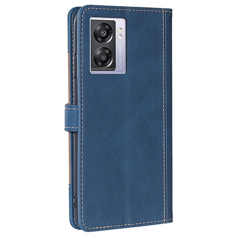 Straw Hat Pattern Cover for Oppo A57 (2022) 5G / A77 5G / Realme Q5i, Book Style PU Leather Skin-touch Feeling Wallet Stand Phone Case - Blue