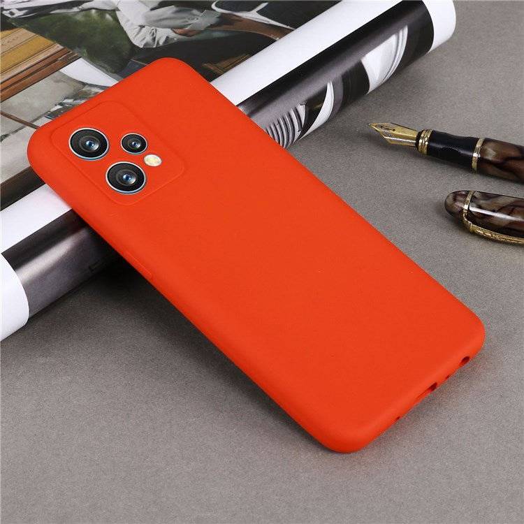 For Realme 9 Pro+ 5G Skin Touch Liquid Silicone Case Microfiber Lining Camera Protection Shockproof Phone Cover with Strap - Red