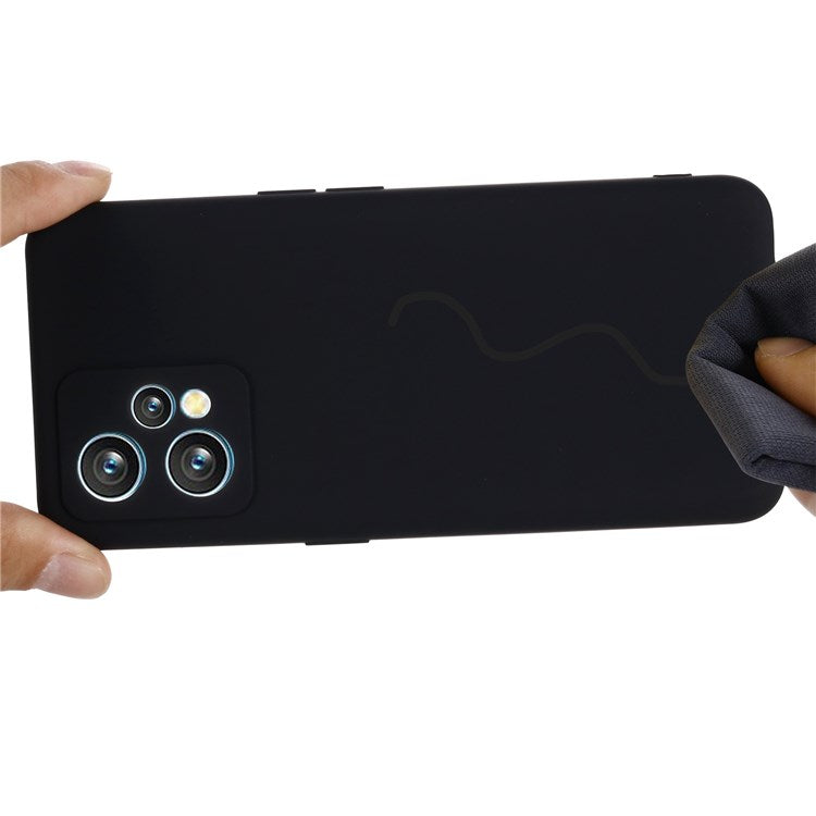 For Realme 9 Pro+ 5G Skin Touch Liquid Silicone Case Microfiber Lining Camera Protection Shockproof Phone Cover with Strap - Black