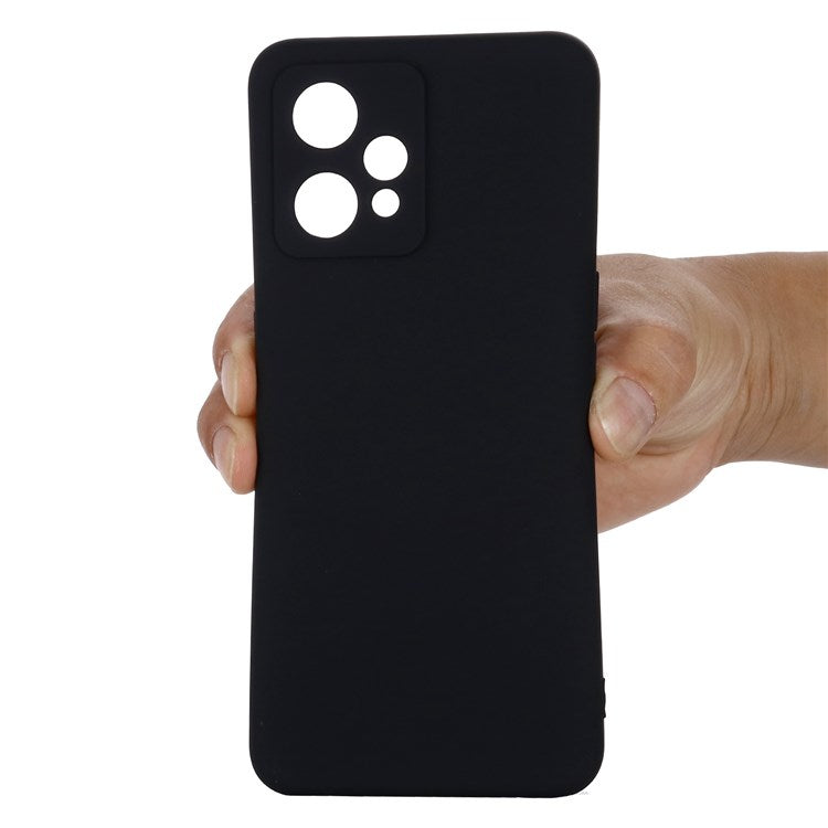 For Realme 9 Pro+ 5G Skin Touch Liquid Silicone Case Microfiber Lining Camera Protection Shockproof Phone Cover with Strap - Black