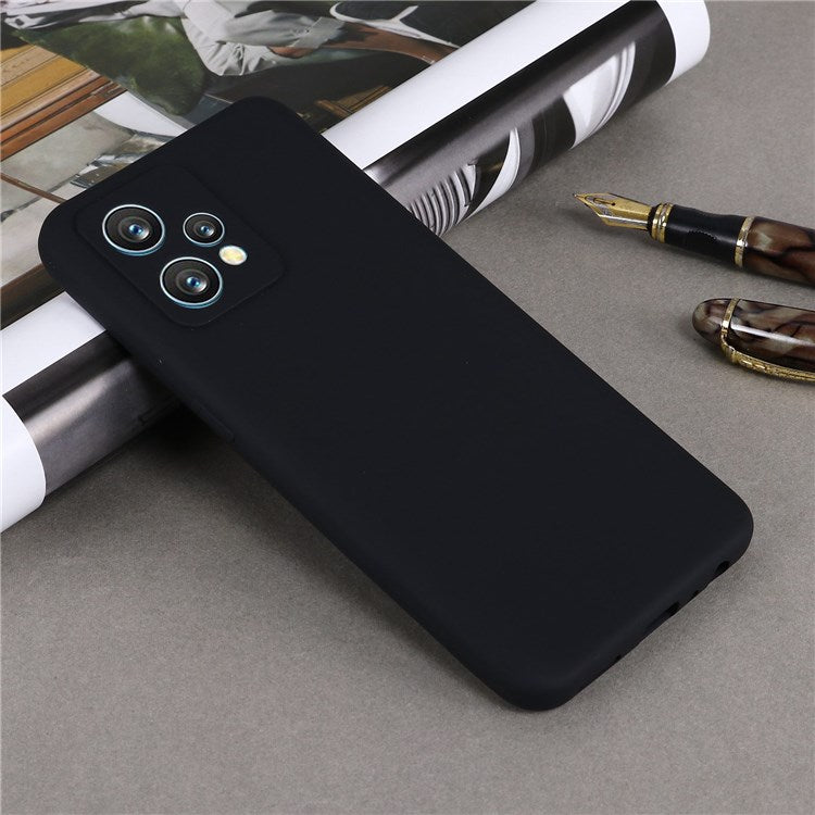For Realme 9 Pro+ 5G Skin Touch Liquid Silicone Case Microfiber Lining Camera Protection Shockproof Phone Cover with Strap - Black
