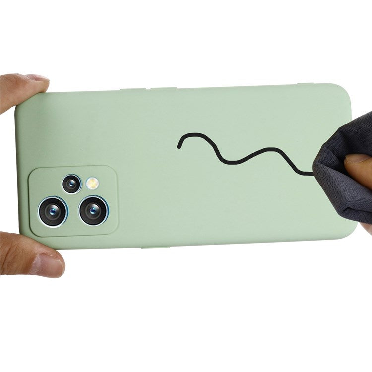 For Realme 9 Pro+ 5G Skin Touch Liquid Silicone Case Microfiber Lining Camera Protection Shockproof Phone Cover with Strap - Green