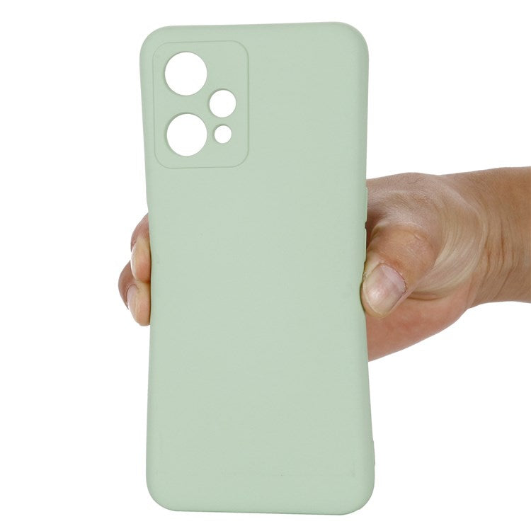 For Realme 9 Pro 5G / 9 5G / V25 Slim Liquid Silicone Case Scratch-Resistant Microfiber Lining Lens Camera Protection Back Cover with Strap - Green