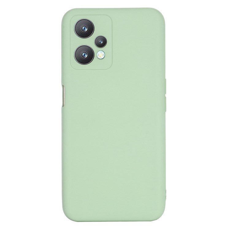 For Realme 9 Pro 5G / 9 5G / V25 Slim Liquid Silicone Case Scratch-Resistant Microfiber Lining Lens Camera Protection Back Cover with Strap - Green