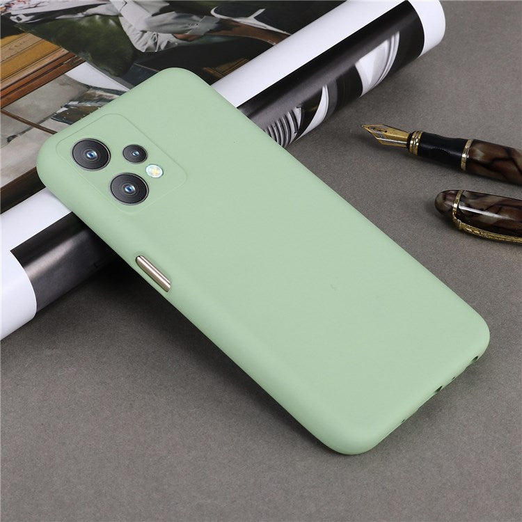 For Realme 9 Pro 5G / 9 5G / V25 Slim Liquid Silicone Case Scratch-Resistant Microfiber Lining Lens Camera Protection Back Cover with Strap - Green