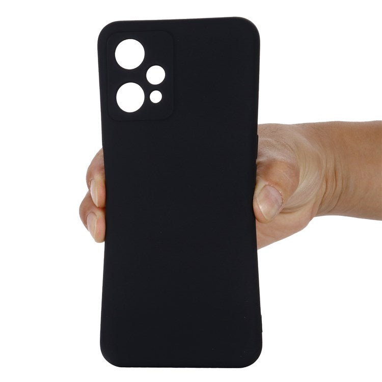 For Realme 9 Pro 5G / 9 5G / V25 Slim Liquid Silicone Case Scratch-Resistant Microfiber Lining Lens Camera Protection Back Cover with Strap - Black