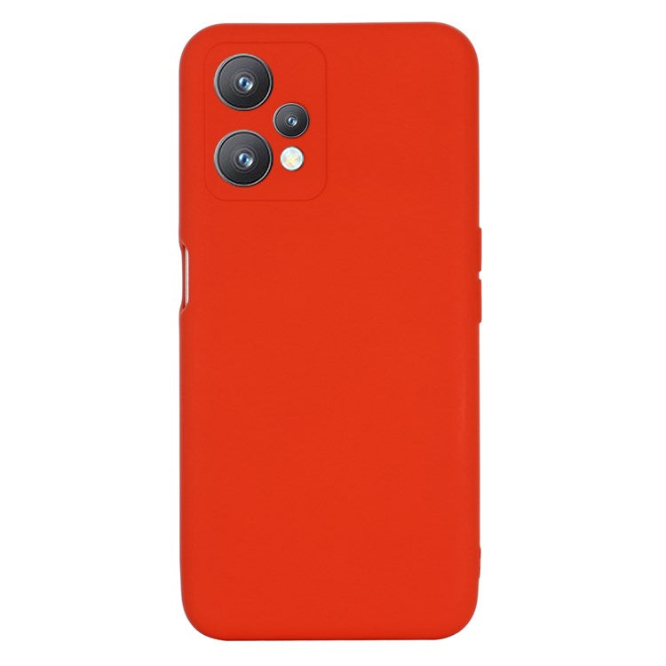 For Realme 9 Pro 5G / 9 5G / V25 Slim Liquid Silicone Case Scratch-Resistant Microfiber Lining Lens Camera Protection Back Cover with Strap - Red