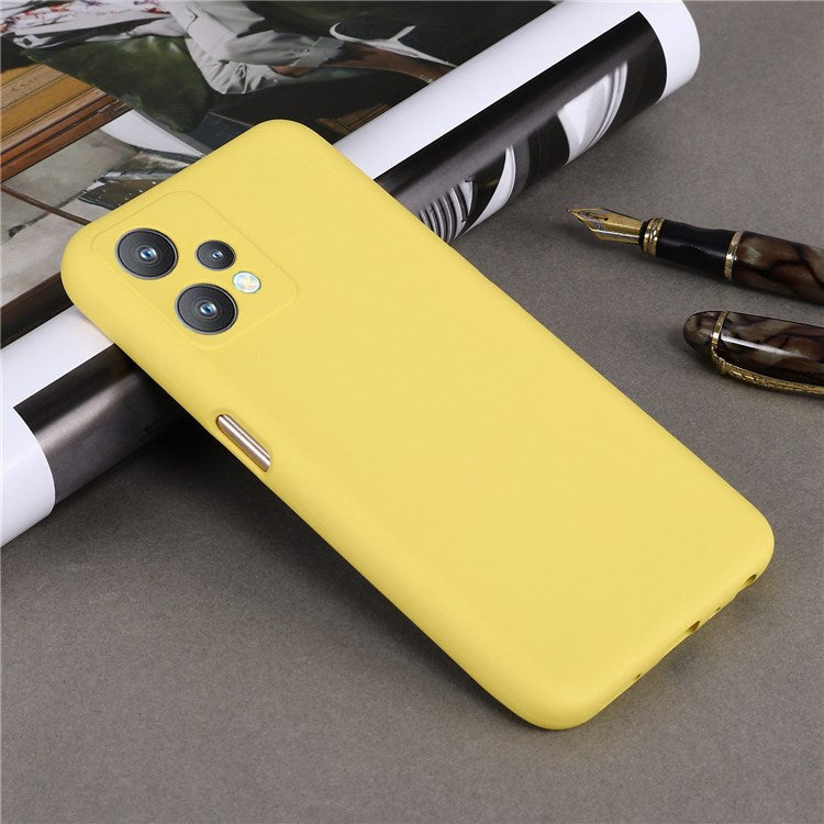 For Realme 9 Pro 5G / 9 5G / V25 Slim Liquid Silicone Case Scratch-Resistant Microfiber Lining Lens Camera Protection Back Cover with Strap - Yellow