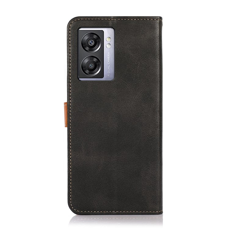 KHAZNEH for Oppo A57 (2022) 5G / A77 5G / OnePlus Nord N300 5G Golden Magnetic Buckle Hands-free Stand Cover, Dual Color Leather Flip Wallet Phone Case - Black