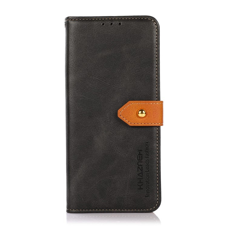 KHAZNEH for Oppo A57 (2022) 5G / A77 5G / OnePlus Nord N300 5G Golden Magnetic Buckle Hands-free Stand Cover, Dual Color Leather Flip Wallet Phone Case - Black