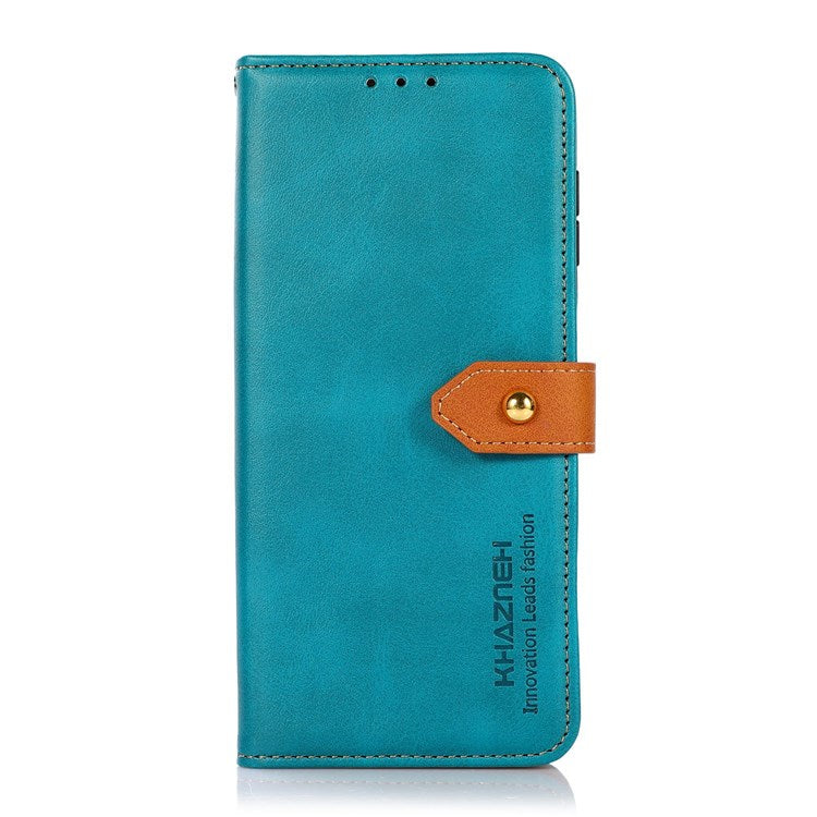 KHAZNEH for Oppo A57 (2022) 5G / A77 5G / OnePlus Nord N300 5G Golden Magnetic Buckle Hands-free Stand Cover, Dual Color Leather Flip Wallet Phone Case - Blue