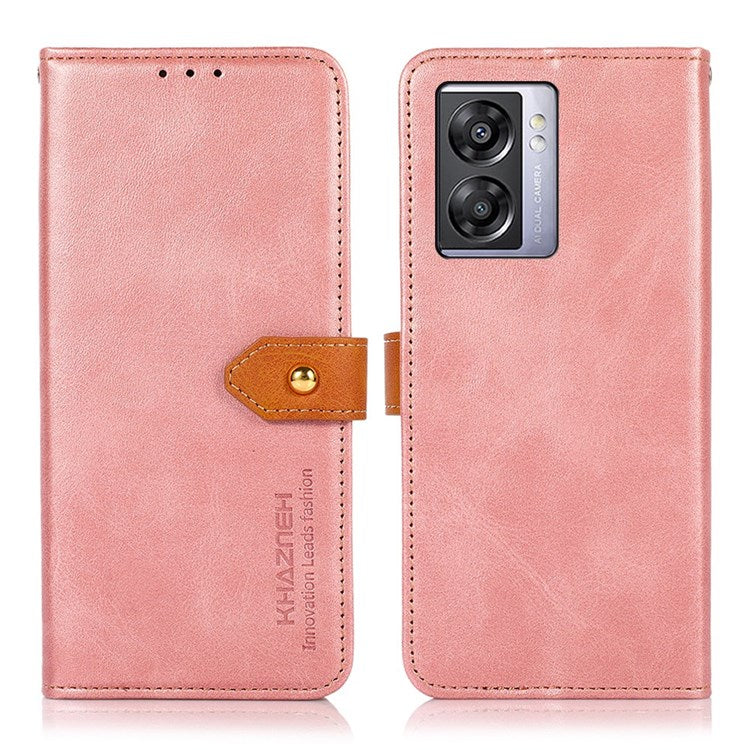 KHAZNEH for Oppo A57 (2022) 5G / A77 5G / OnePlus Nord N300 5G Golden Magnetic Buckle Hands-free Stand Cover, Dual Color Leather Flip Wallet Phone Case - Rose Gold