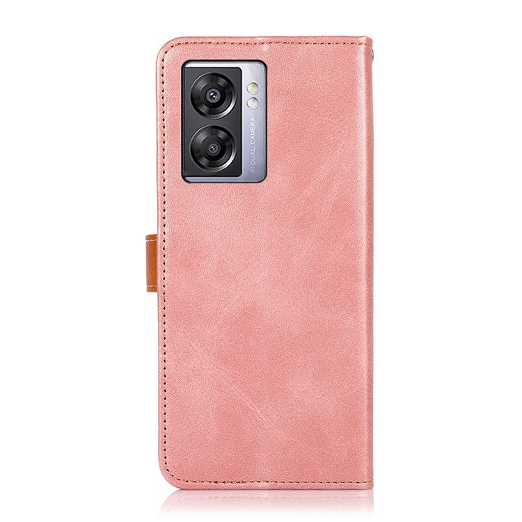 KHAZNEH for Oppo A57 (2022) 5G / A77 5G / OnePlus Nord N300 5G Golden Magnetic Buckle Hands-free Stand Cover, Dual Color Leather Flip Wallet Phone Case - Rose Gold