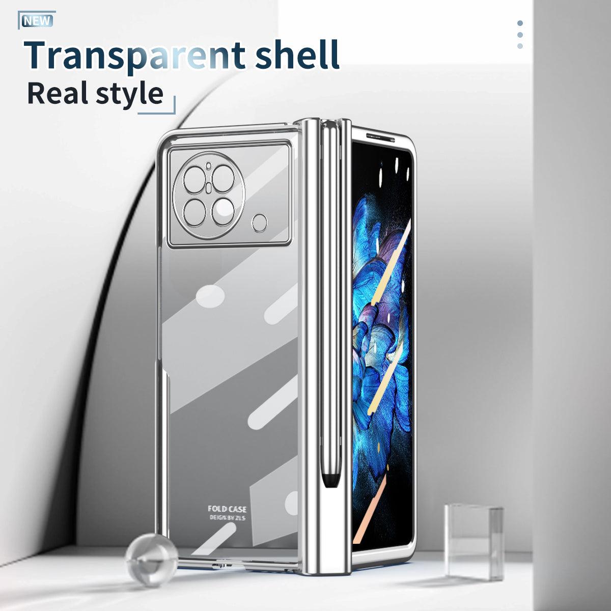 For vivo X Fold Tempered Glass Film Electroplating Phone Case Pen Slot Hinge Folding Hard PC Cover with Stylus Pen - Silver