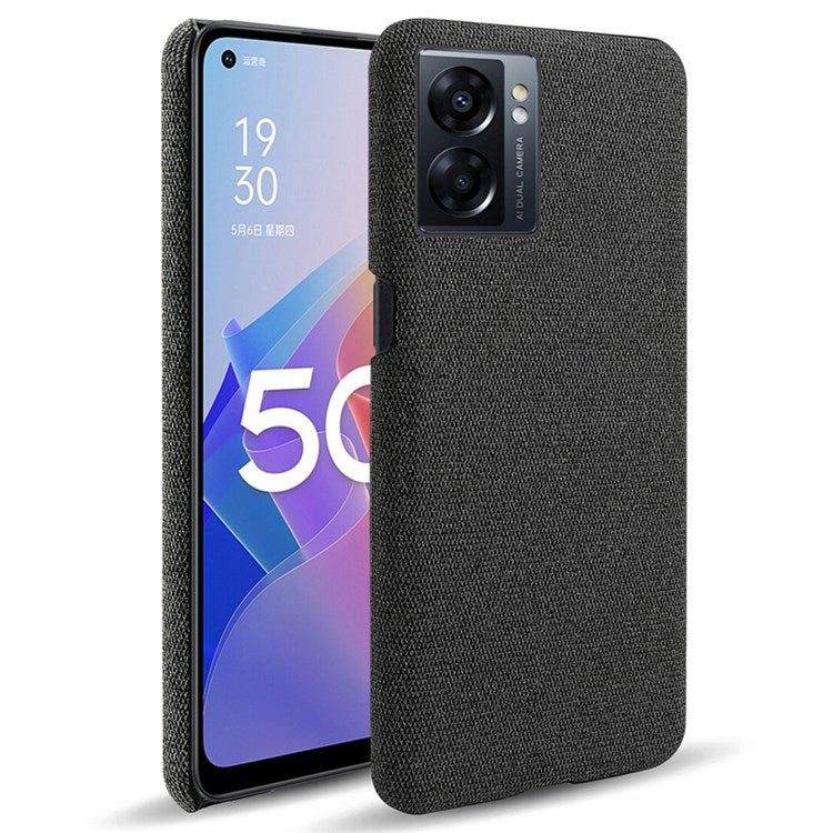 Smartphone Case Shell for Oppo A57 (2022) 5G / A77 5G, Drop Resistant Solid Color Hard PC+Cloth Phone Cover - Black