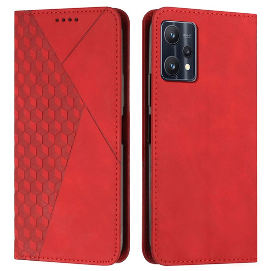For Realme 9 Pro 5G / 9 5G  / V25 / OnePlus Nord CE 2 Lite 5G Stand Design PU Leather + TPU Double Protection Shell Rhombus Pattern Imprinted Magnetic Absorption Case with Wallet - Red